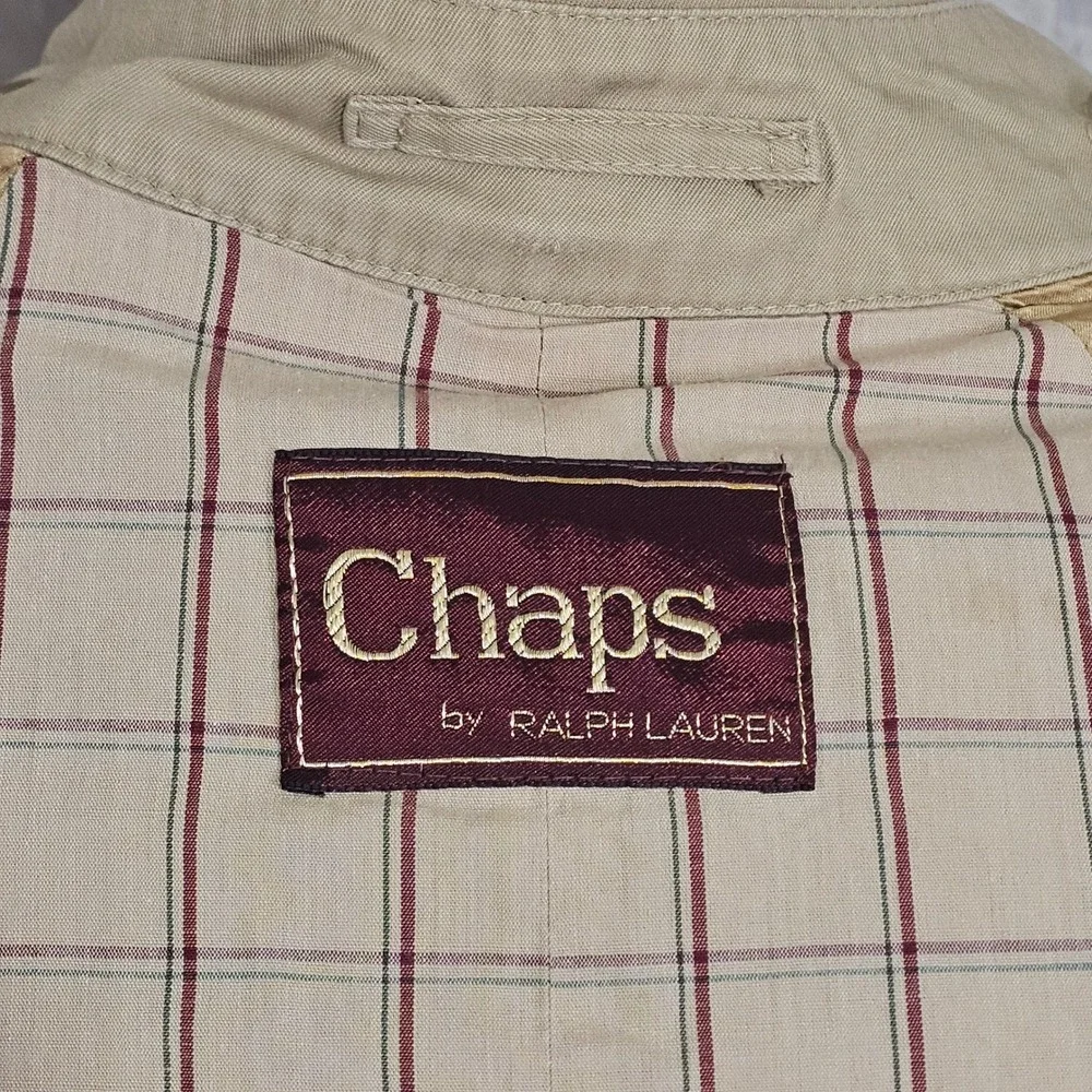 Vintage Chaps Ralph Lauren Trench Coat Tan Belted Khaki Jacket 40R‎ USA